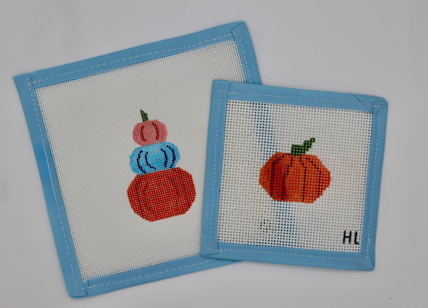 Handpainted Stacked Pumpkin Needlepoint Canvas – 2” x 2” | 18 Mesh | Mini Fall Needlepoint Canvas