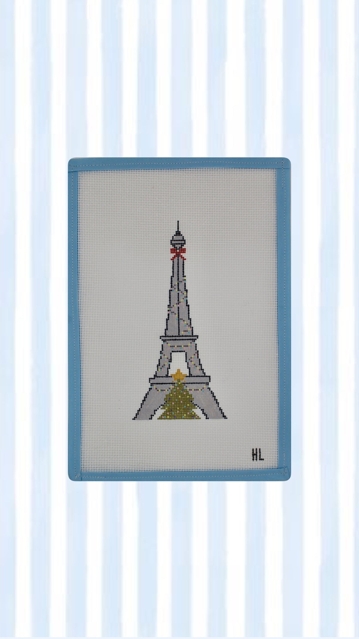 Paris Christmas Village Series- Eiffel Tower Handpainted Needlepoint Canvas | 18 Mesh