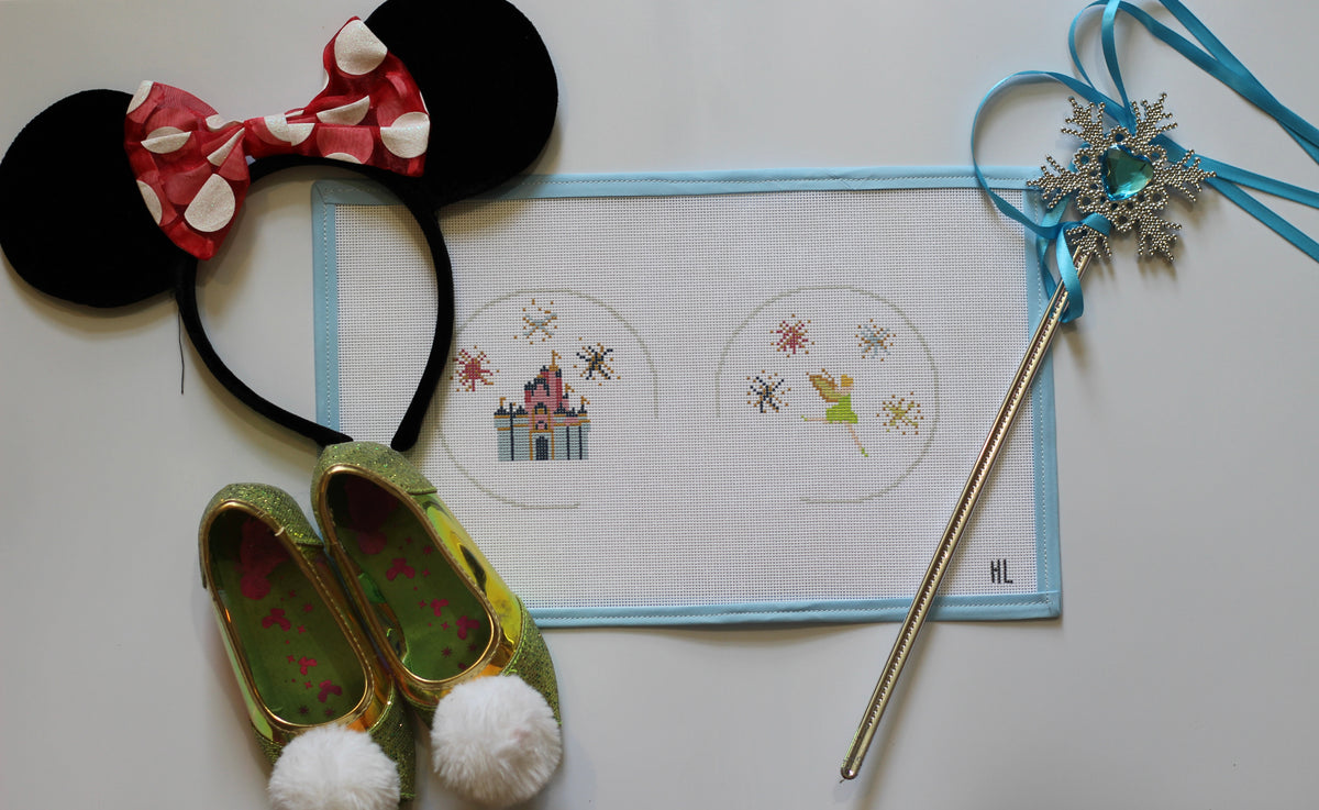 Magical Mouse Ears Handpainted Needlepoint Canvas Set | Two 4x4 Rounds | 18 Mesh