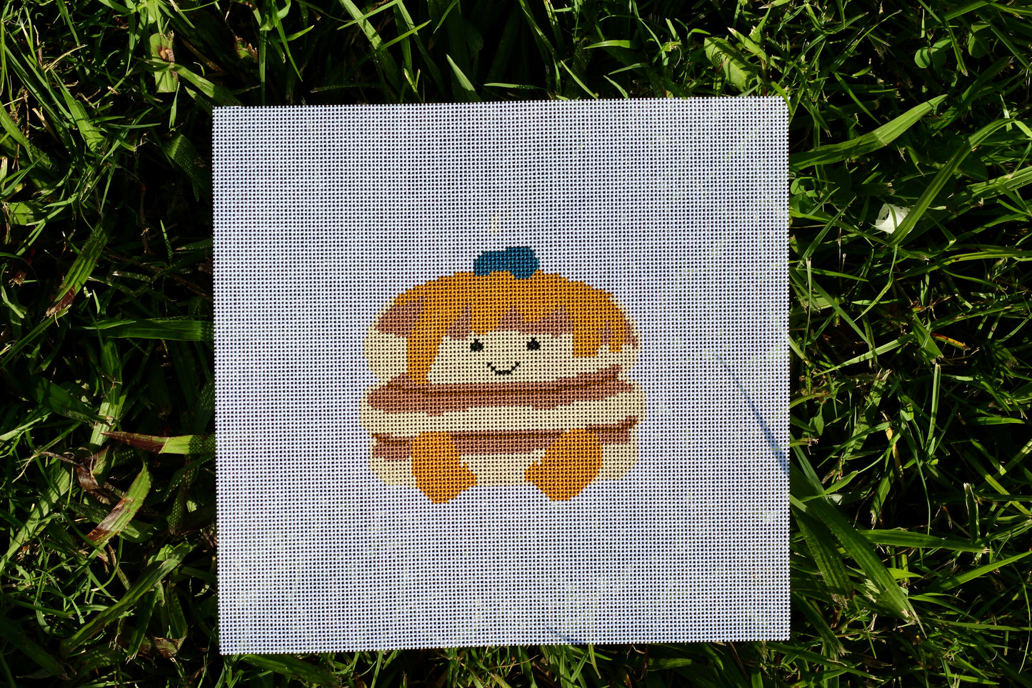 Smiling Pancake Needlepoint Canvas | 18 Mesh Hand-Painted Breakfast Canvas