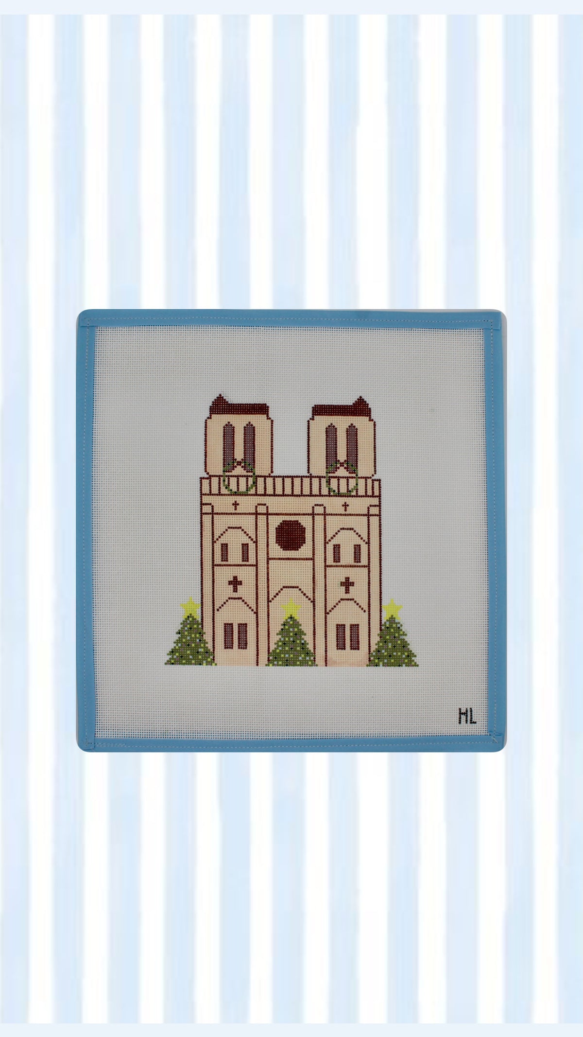 Paris Christmas Village- Notre Dame Handpainted Needlepoint Canvas | 18 Mesh