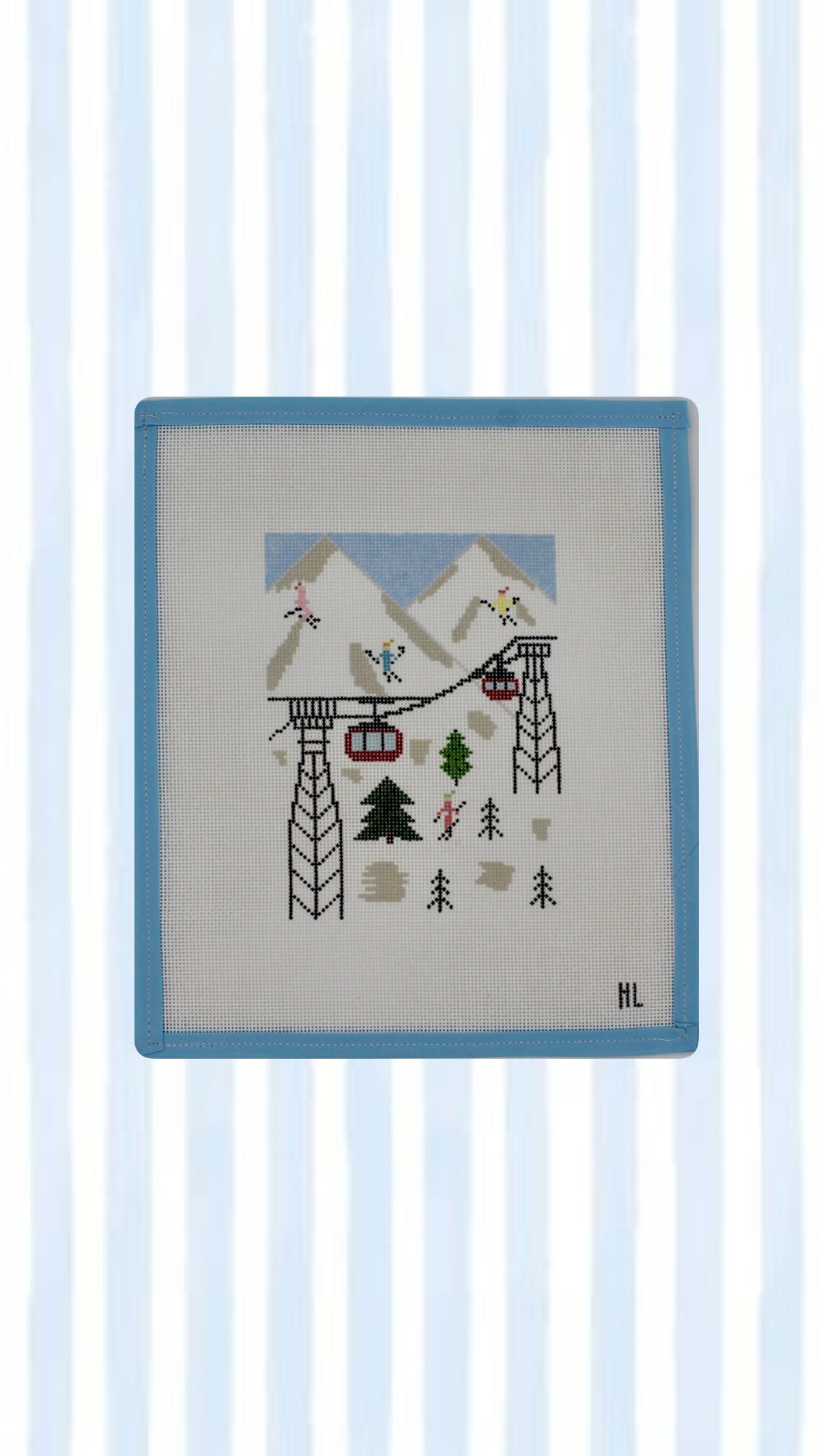 Ski Christmas Village- Ski Lift Gondola Handpainted Needlepoint Canvas | 18 Mesh