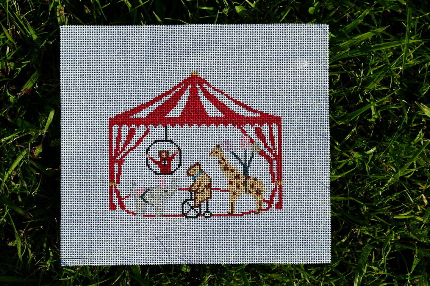 Hand Painted Carnival Needlepoint Canvas 13 Mesh | Circus Tent | Popcorn | Carousel Horse | Fair Theme Ornament Canvas