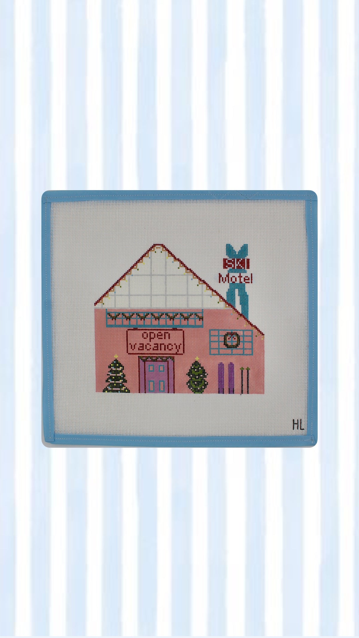 Ski Christmas Village - Ski Motel Handpainted Needlepoint Canvas | 18 Mesh