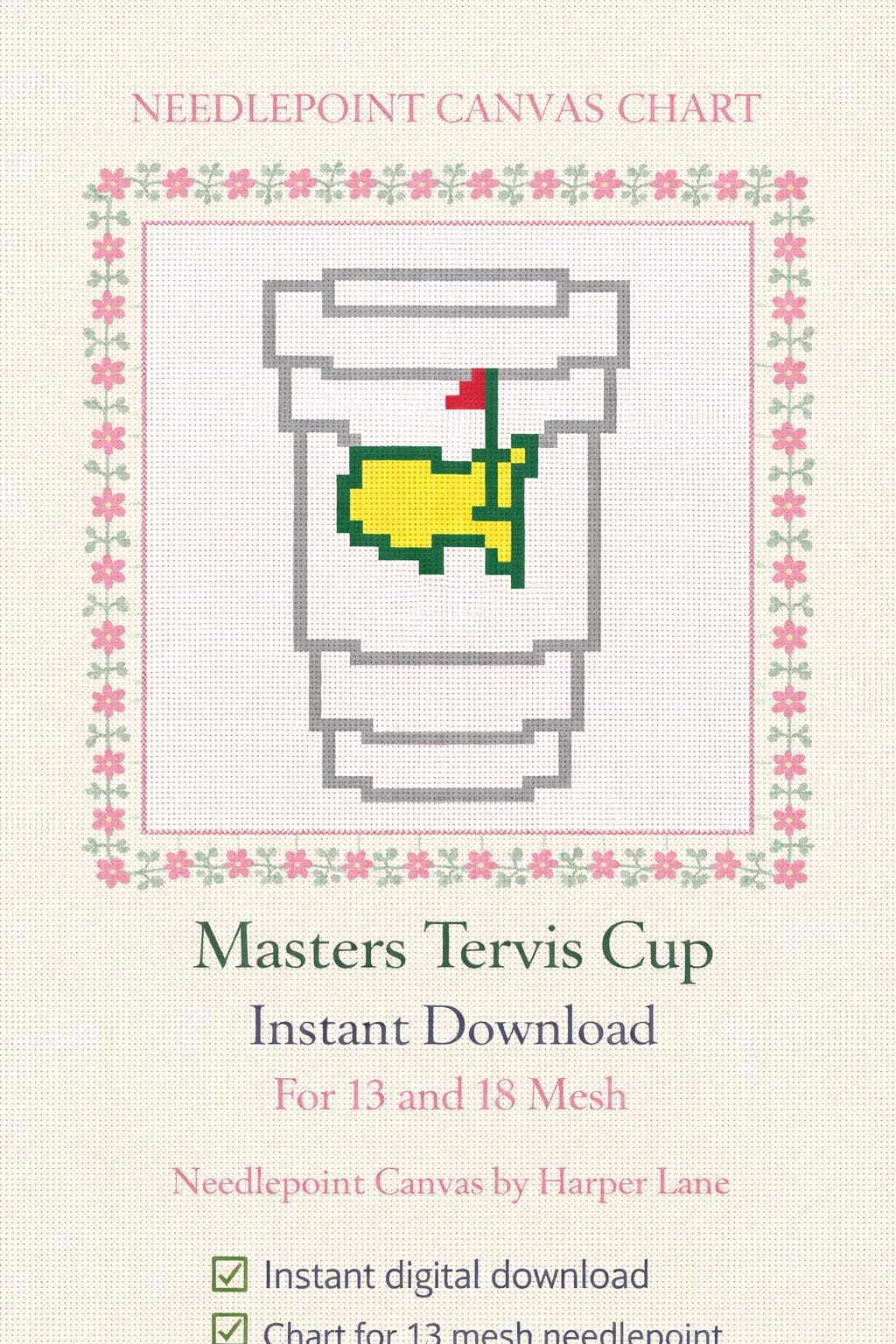 Masters Tervis Cup Needlepoint Canvas Digital Download | Instant Download | Needlepoint Canvas