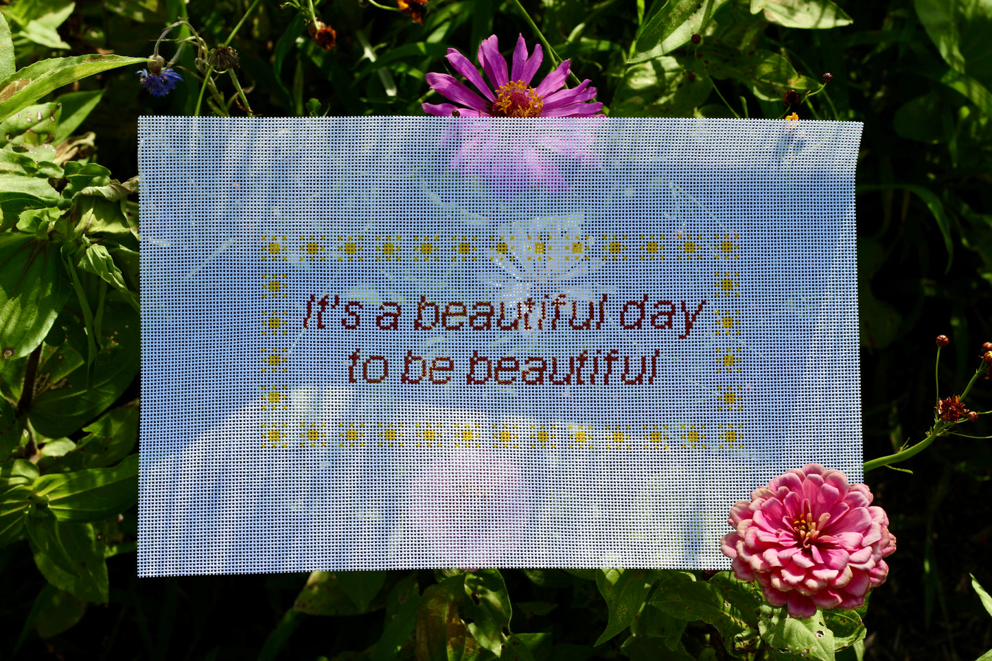 It’s a Beautiful Day to Be Beautiful | Love Island Inspired Hand-Painted Needlepoint Canvas | 13 Mesh