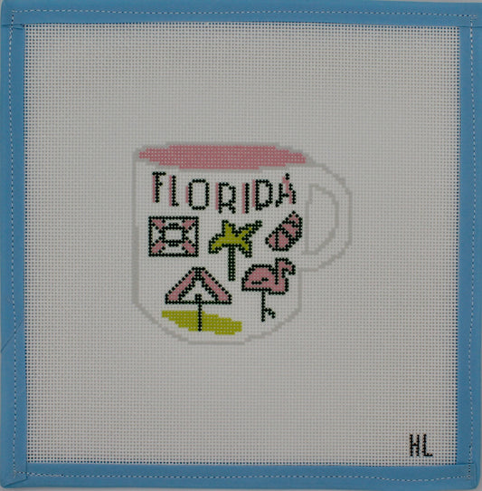 Coffee Mug Places Printed Needlepoint Canvas | 4x4 | 18 Mesh