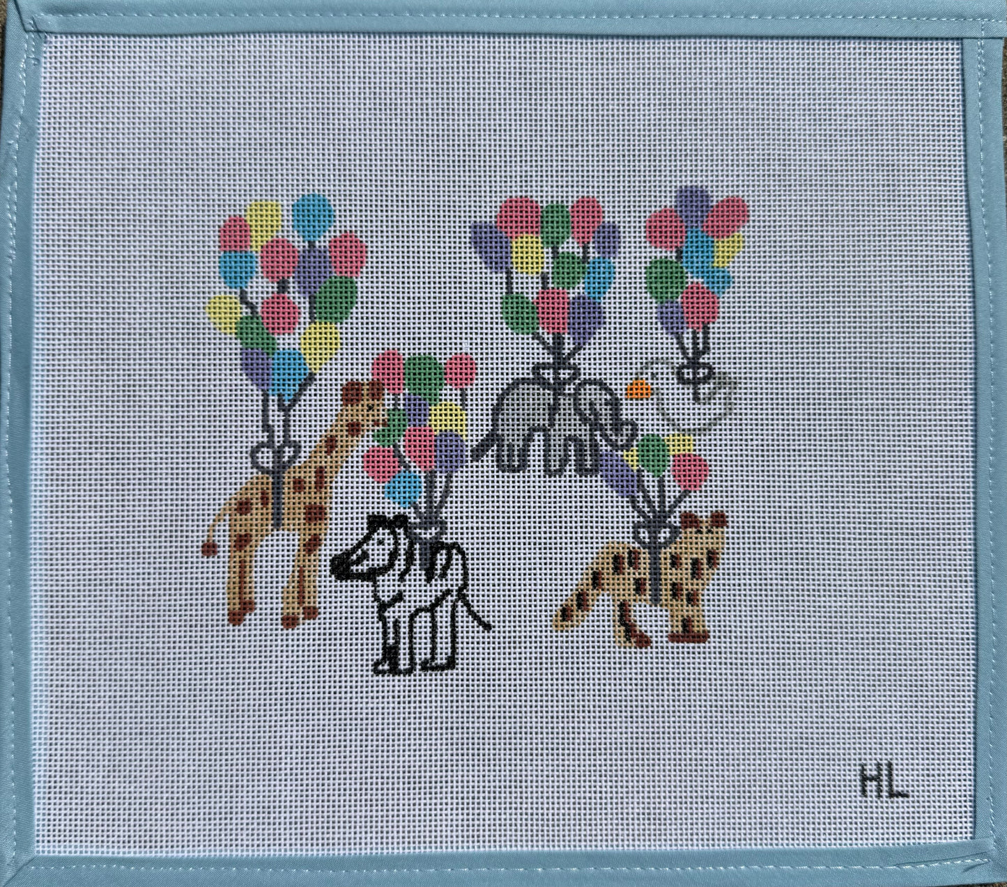 Safari Animals with Balloons Needlepoint Canvas | Handpainted Nursery Needlepoint Canvas