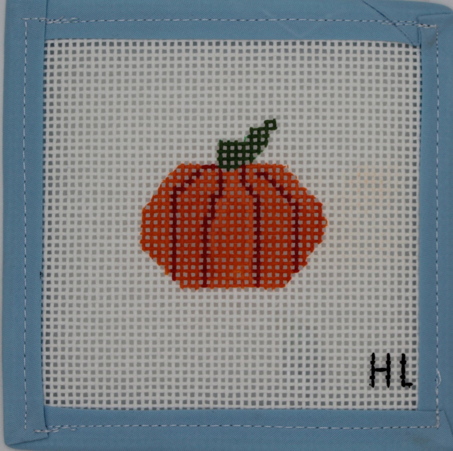 Handpainted Pumpkin Needlepoint Canvas – 1.5” x 1.5” | Tiny Fall & Halloween Needlepoint Design