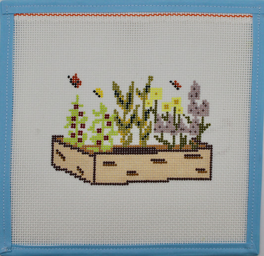 Handpainted Garden Bed Needlepoint Canvas | 13 Mesh Floral Garden Planter Canvas | Spring Garden Needlepoint | Cottagecore Needlepoint Design | 3.5 x 5 Canvas