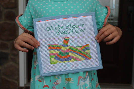 Oh, the Places You’ll Go Handpainted Needlepoint Canvas – 13 Mesh, 5.5” x 5.5”