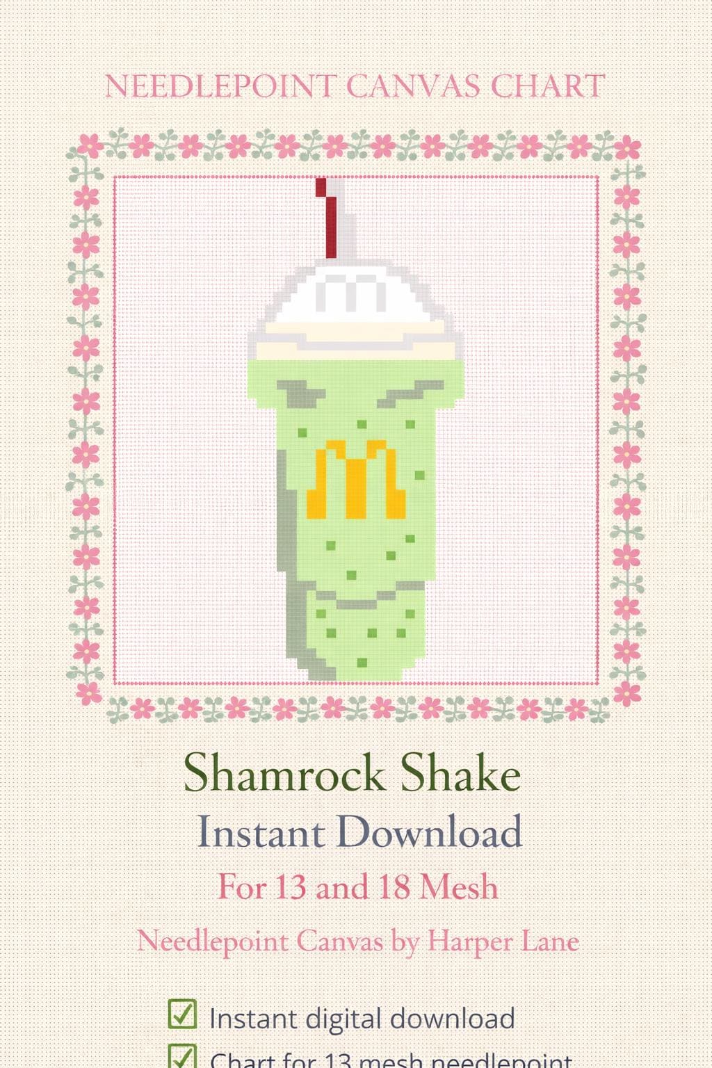 Shamrock Shake Mcdonalds Needlepoint Pattern Digital Download Design | 13 Mesh or 18 Mesh  (Digital Download)