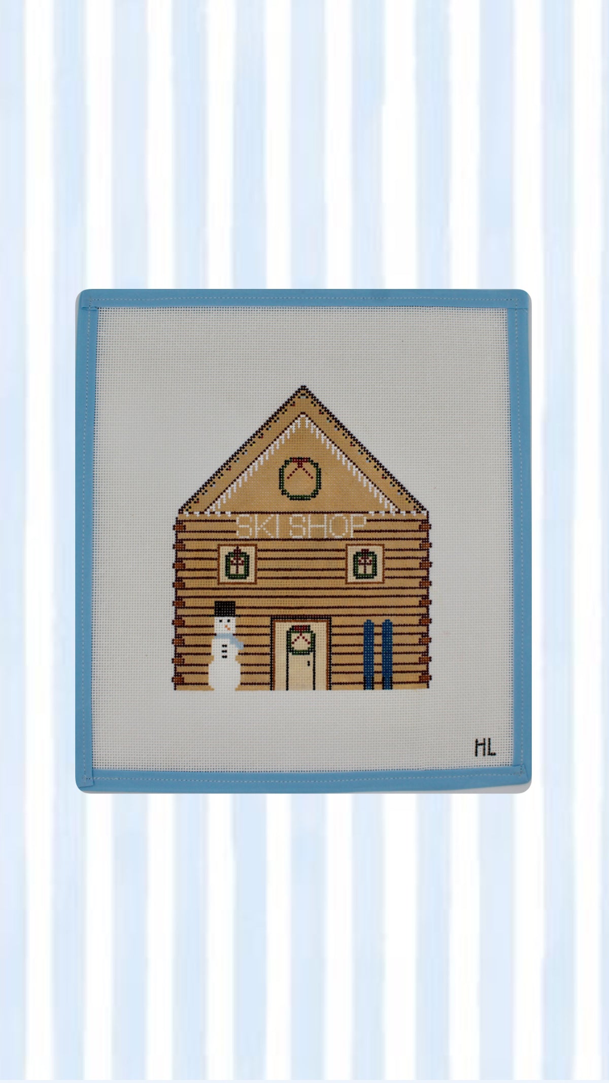Ski Christmas Village- Ski Shop Handpainted Needlepoint Canvas | 18 Mesh