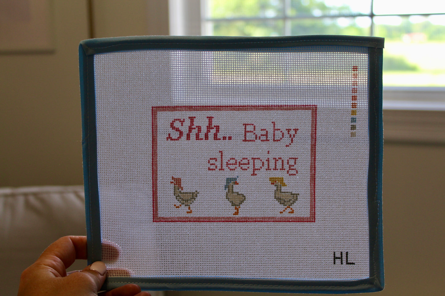 “Shhh Baby Sleeping” Handpainted Needlepoint Canvas | 18 Mesh Nursery Design