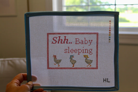 “Shhh Baby Sleeping” Handpainted Needlepoint Canvas | 18 Mesh Nursery Design