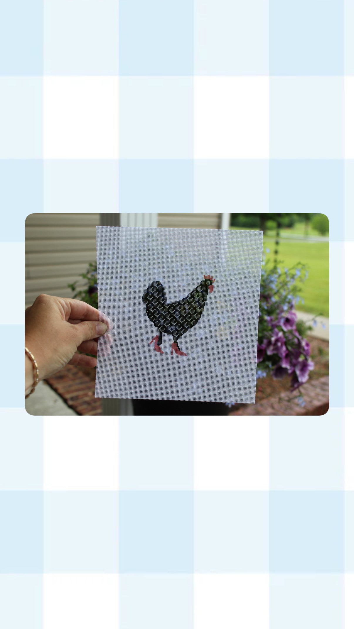 Fancy Chicken Needlepoint Canvas | Handpainted 18 Mesh Needlepoint Canvas | Funny Chicken Needlepoint | Farmhouse Needlepoint Canvas | Pink Chicken Decor |Southern Needlepoint Gift