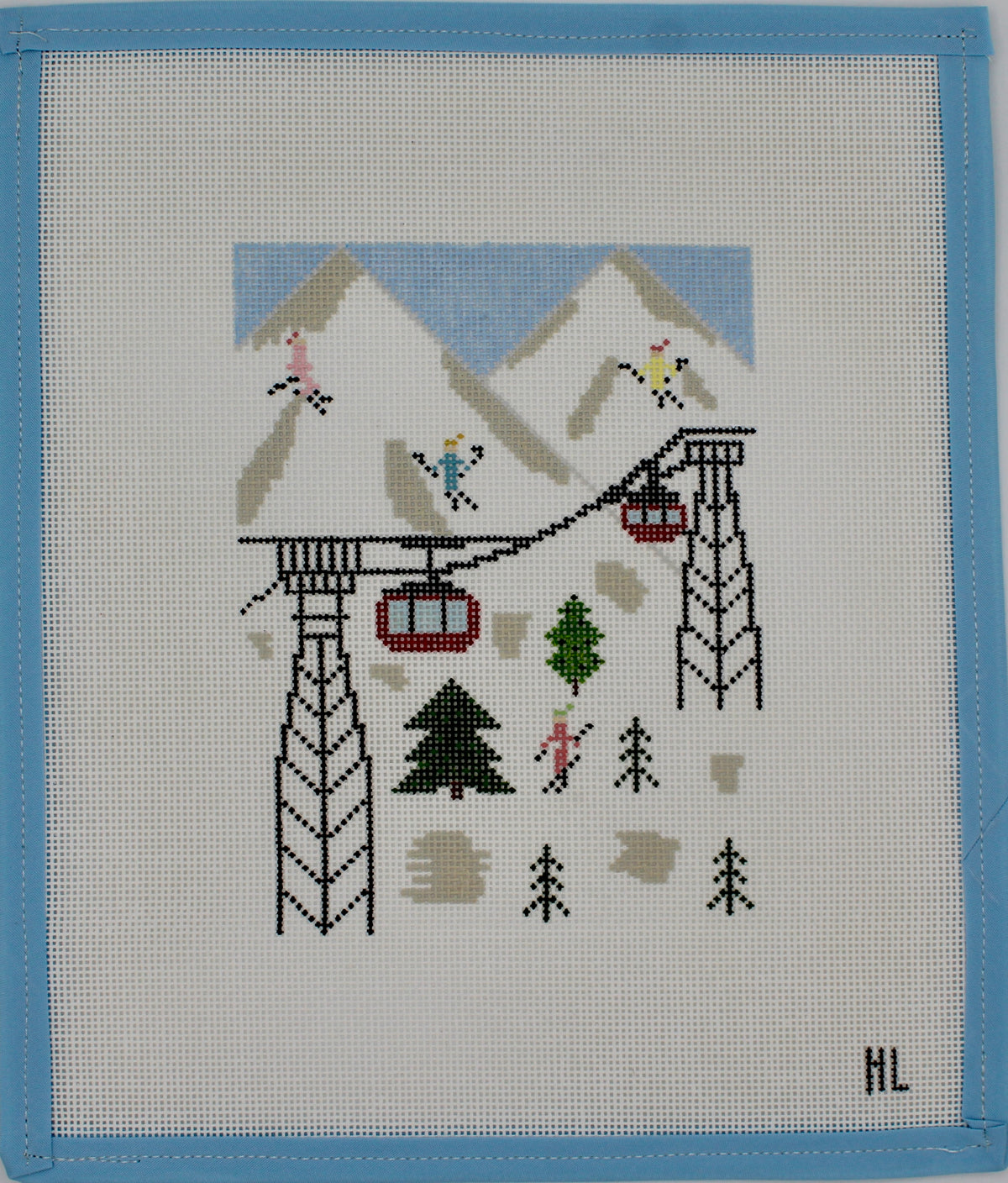 Ski Christmas Village- Ski Lift Gondola Handpainted Needlepoint Canvas | 18 Mesh