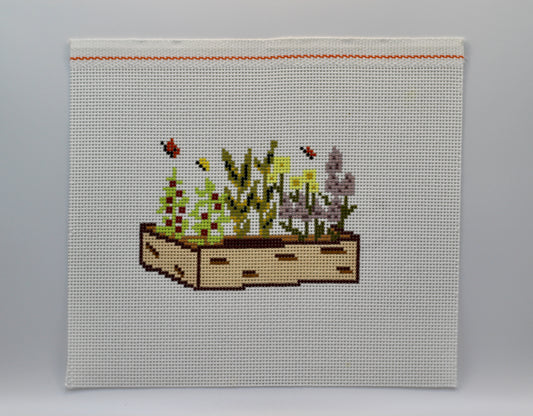 Handpainted Garden Bed Needlepoint Canvas | 13 Mesh Floral Garden Planter Canvas | Spring Garden Needlepoint | Cottagecore Needlepoint Design | 3.5 x 5 Canvas