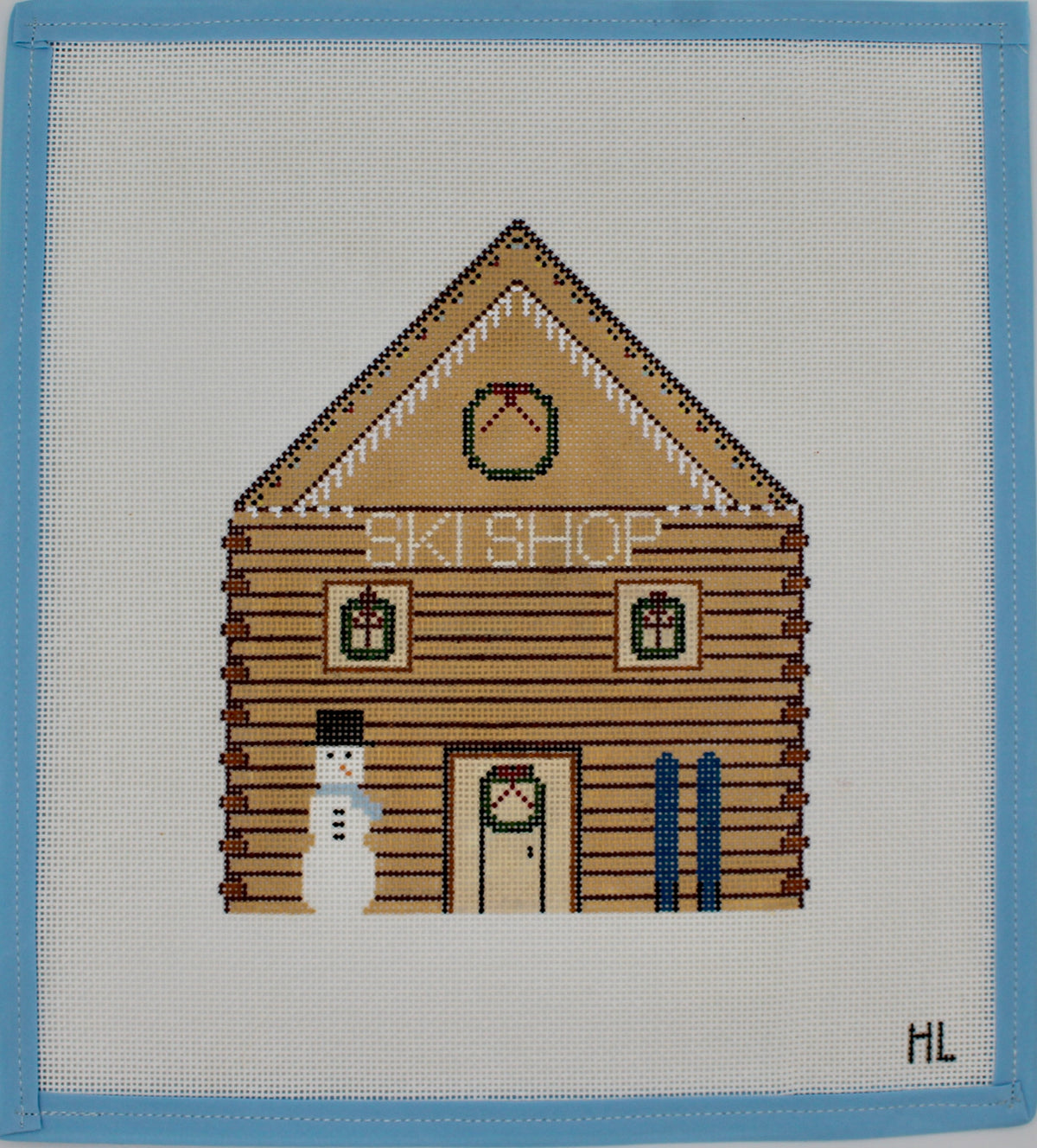 Ski Christmas Village- Ski Shop Handpainted Needlepoint Canvas | 18 Mesh