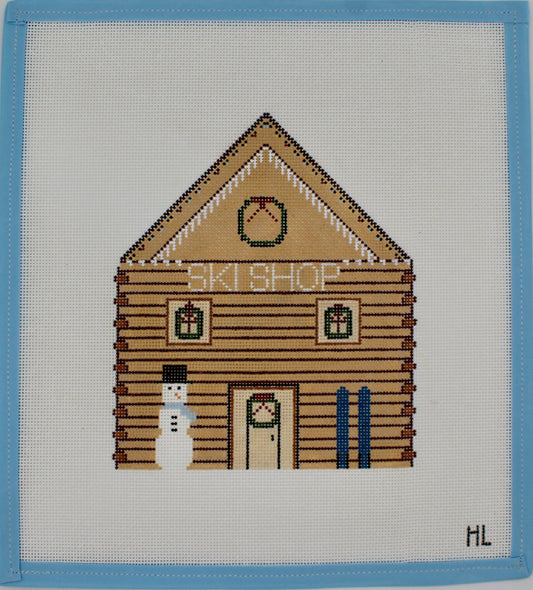 Ski Christmas Village- Ski Shop Handpainted Needlepoint Canvas | 18 Mesh