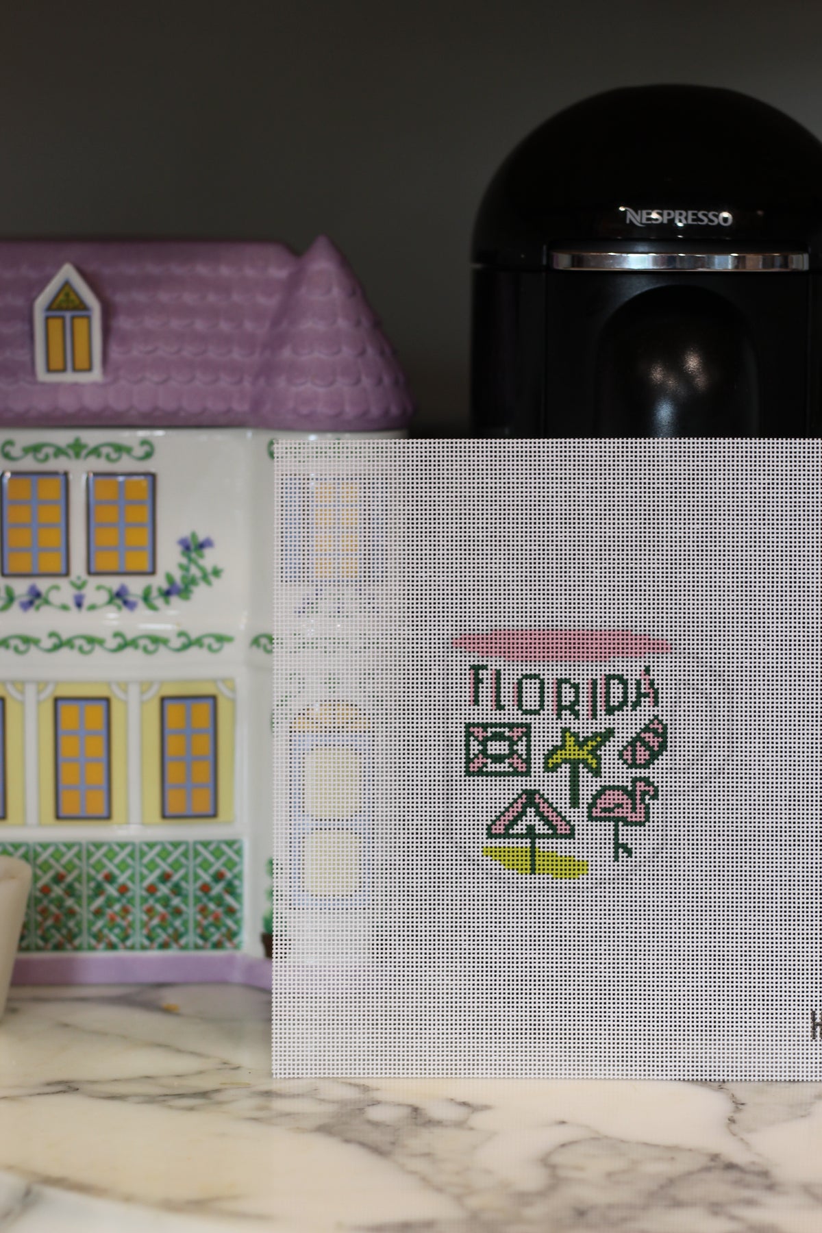 Coffee Mug Places Printed Needlepoint Canvas | 4x4 | 18 Mesh