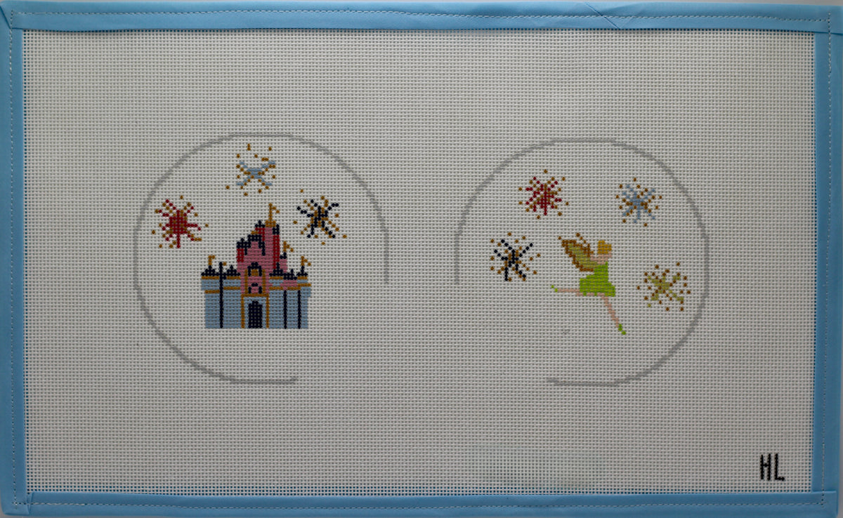 Magical Mouse Ears Handpainted Needlepoint Canvas Set | Two 4x4 Rounds | 18 Mesh
