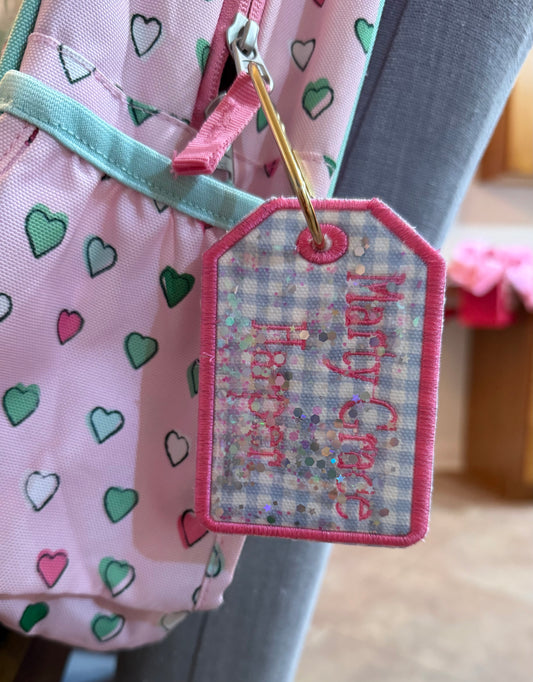 Personalized Shaker Bag Tag, Custom Name Backpack Tag, 4x4 Kids Bag Tag, Back to School Backpack Accessory, Custom Shaker Tag