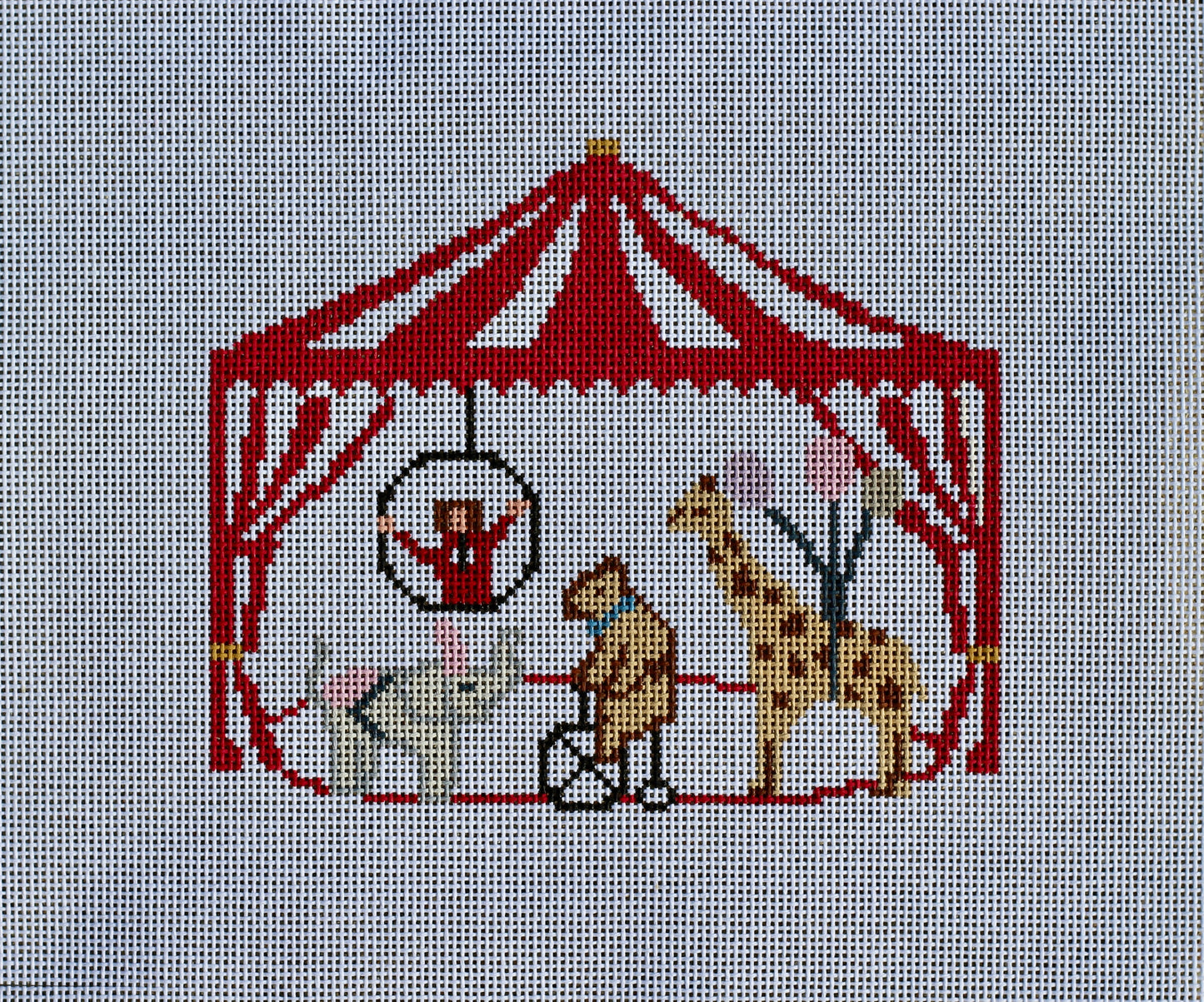 Hand Painted Carnival Needlepoint Canvas 13 Mesh | Circus Tent | Popcorn | Carousel Horse | Fair Theme Ornament Canvas