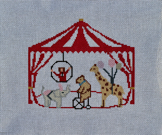 Hand Painted Carnival Needlepoint Canvas 13 Mesh | Circus Tent | Popcorn | Carousel Horse | Fair Theme Ornament Canvas
