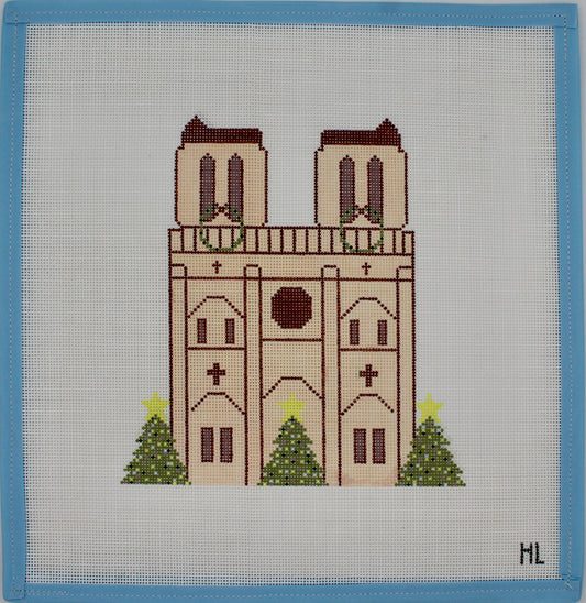 Paris Christmas Village- Notre Dame Handpainted Needlepoint Canvas | 18 Mesh