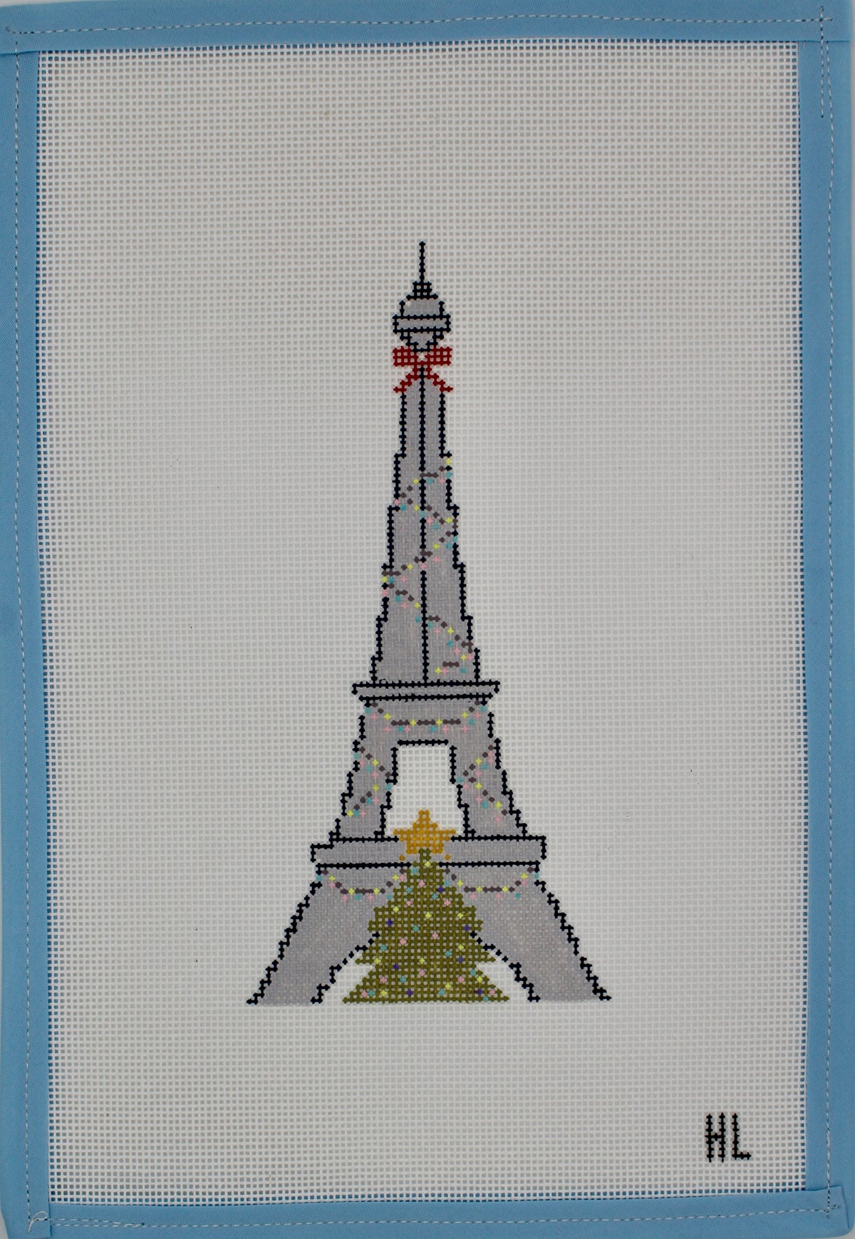 Paris Christmas Village Series- Eiffel Tower Handpainted Needlepoint Canvas | 18 Mesh
