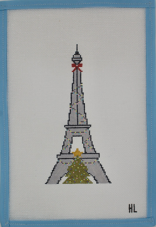 Paris Christmas Village Series- Eiffel Tower Handpainted Needlepoint Canvas | 18 Mesh