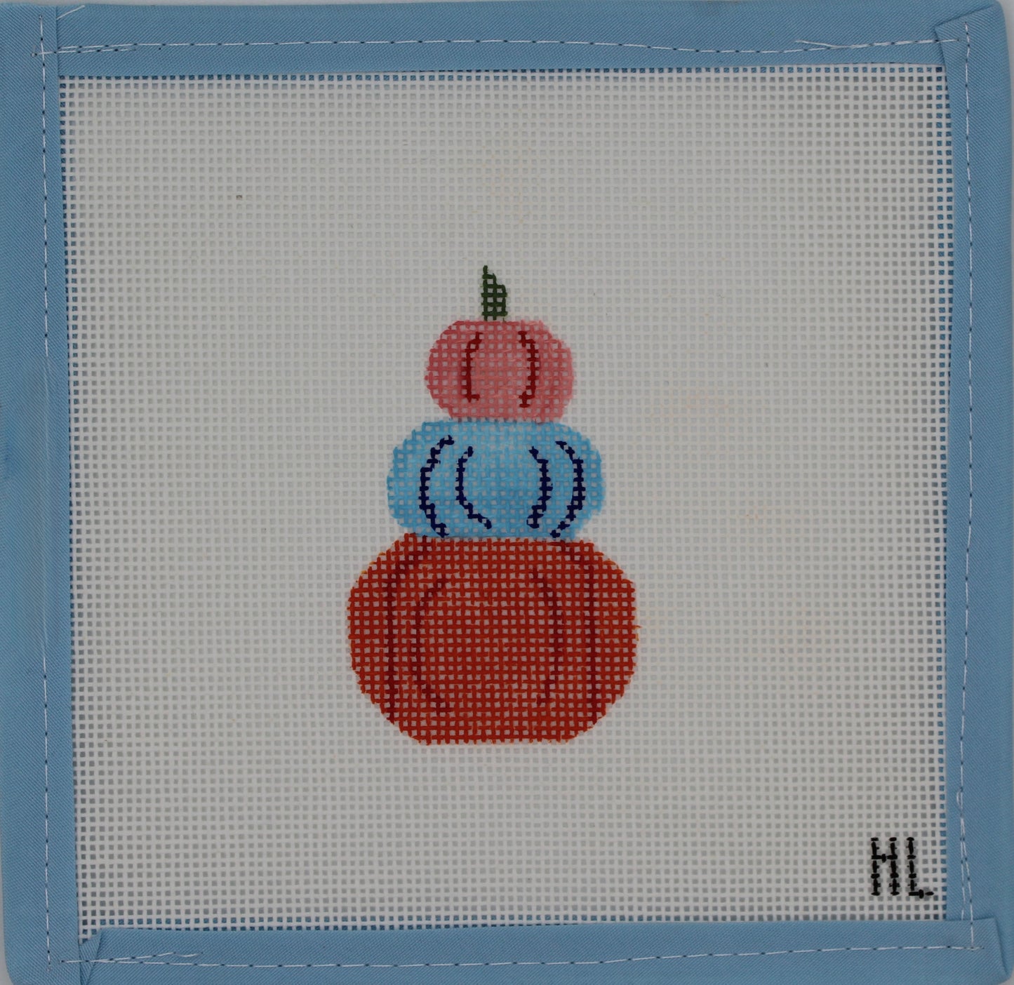 Handpainted Stacked Pumpkin Needlepoint Canvas – 2” x 2” | 18 Mesh | Mini Fall Needlepoint Canvas