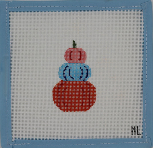 Handpainted Stacked Pumpkin Needlepoint Canvas – 2” x 2” | 18 Mesh |