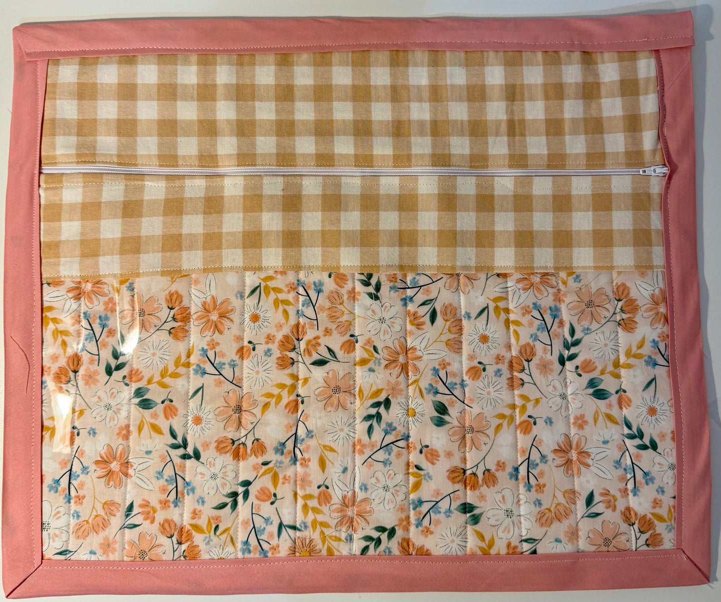 Pink Floral Needlepoint Project Bag | Handmade Zipper Project Pouch | Large Vinyl Stitching Bag | Knitting & Embroidery Organizer |