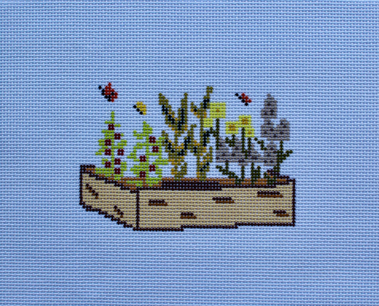 Handpainted Garden Bed Needlepoint Canvas | 13 Mesh Floral Garden Planter Canvas | Spring Garden Needlepoint | Cottagecore Needlepoint Design | 3.5 x 5 Canvas