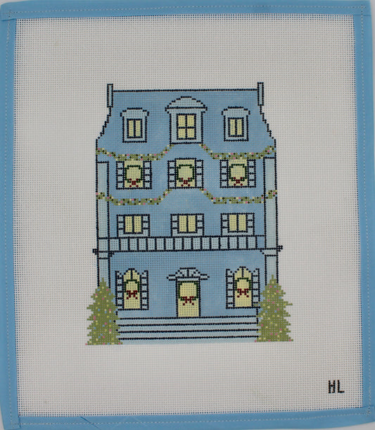 Paris Christmas Village- French House Handpainted Needlepoint Canvas | 18 Mesh