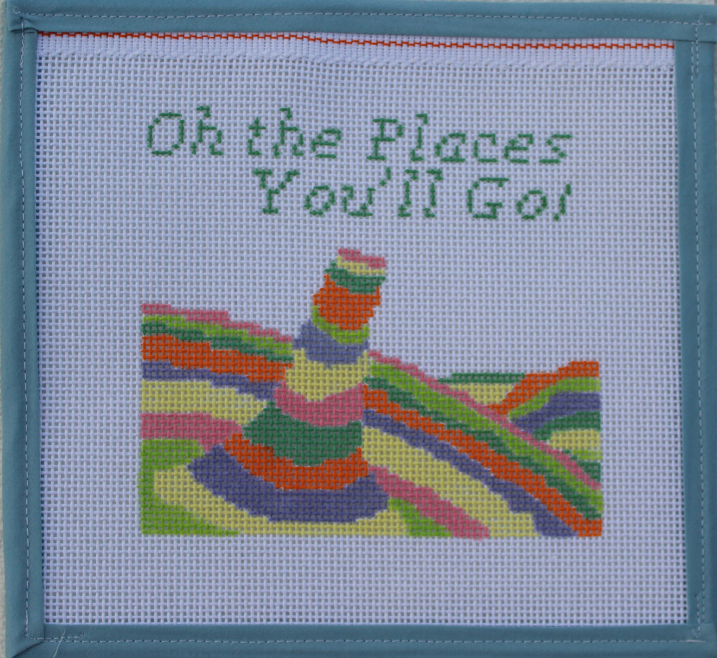 Oh, the Places You’ll Go Handpainted Needlepoint Canvas – 13 Mesh, 5.5” x 5.5”
