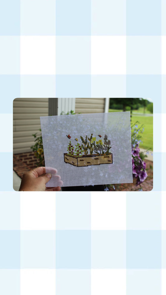 Handpainted Garden Bed Needlepoint Canvas | 13 Mesh Floral Garden Planter Canvas | Spring Garden Needlepoint | Cottagecore Needlepoint Design | 3.5 x 5 Canvas