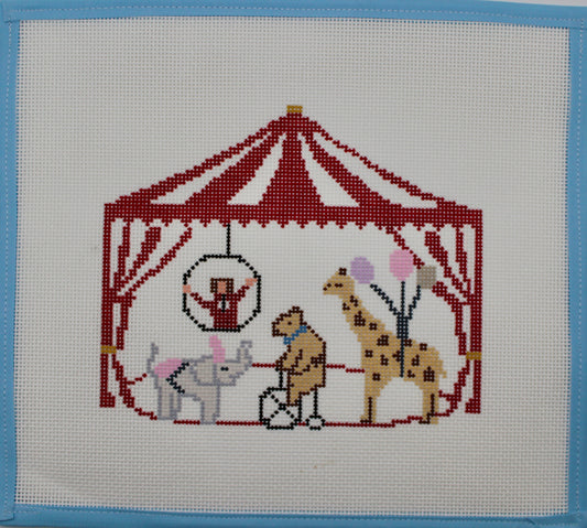 Hand Painted Carnival Needlepoint Canvas 13 Mesh | Circus Tent | Popcorn | Carousel Horse | Fair Theme Ornament Canvas