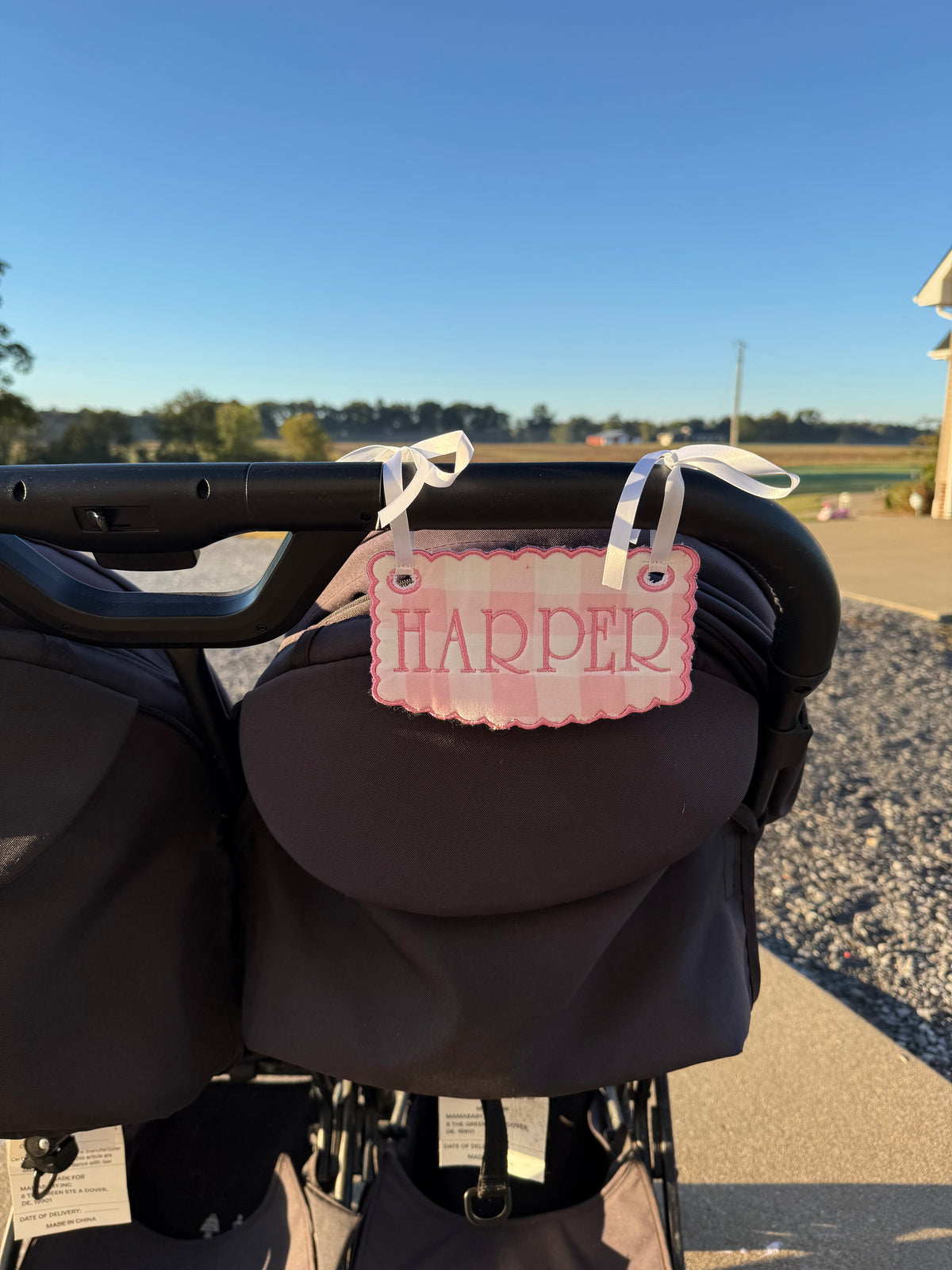 Personalized Stroller Name Tag | Custom Embroidered Baby Stroller Tag