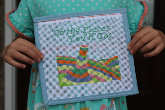 Oh, the Places You’ll Go Handpainted Needlepoint Canvas – 13 Mesh, 5.5” x 5.5”