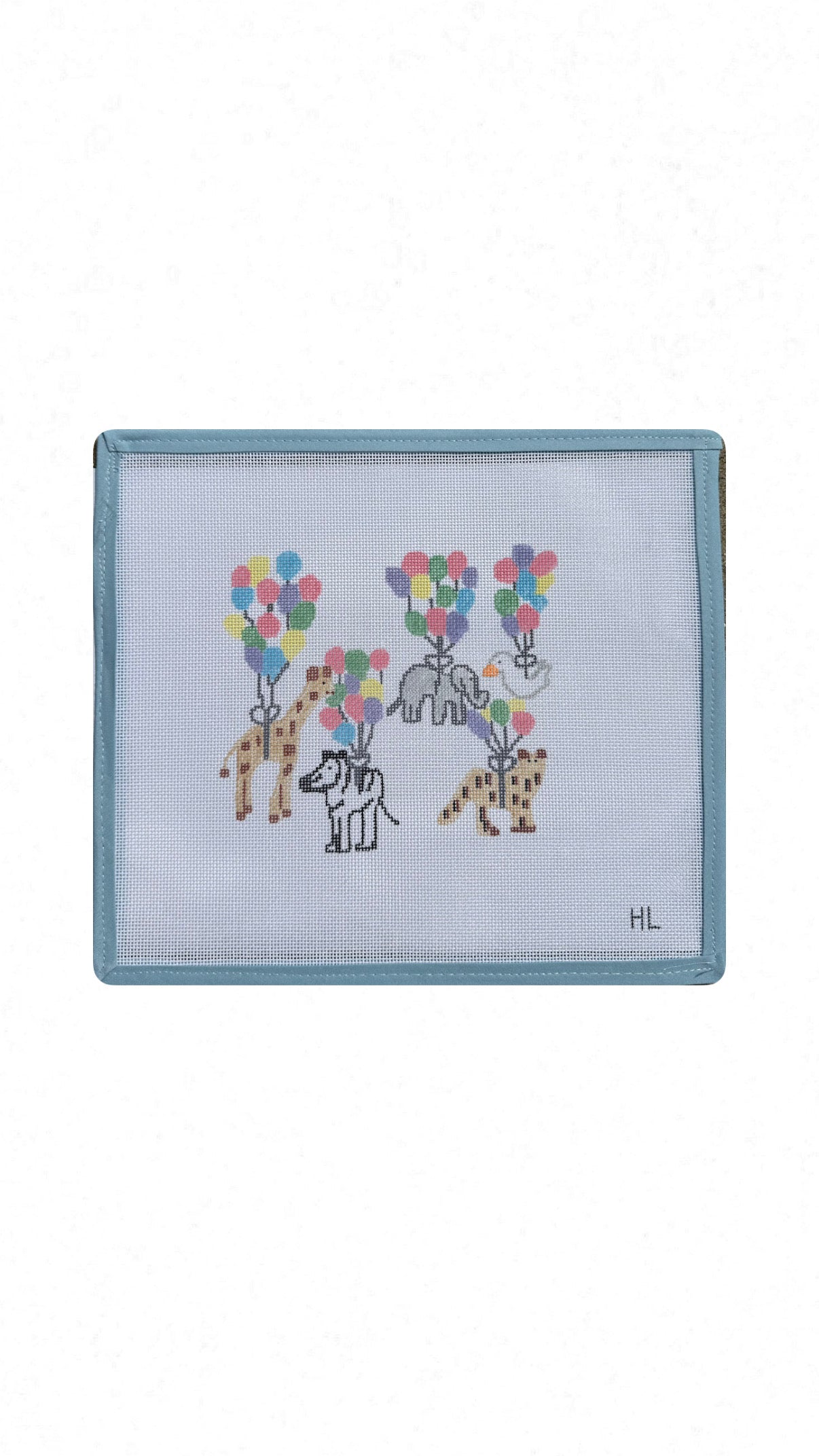 Safari Animals with Balloons Needlepoint Canvas | Handpainted Nursery Needlepoint Canvas