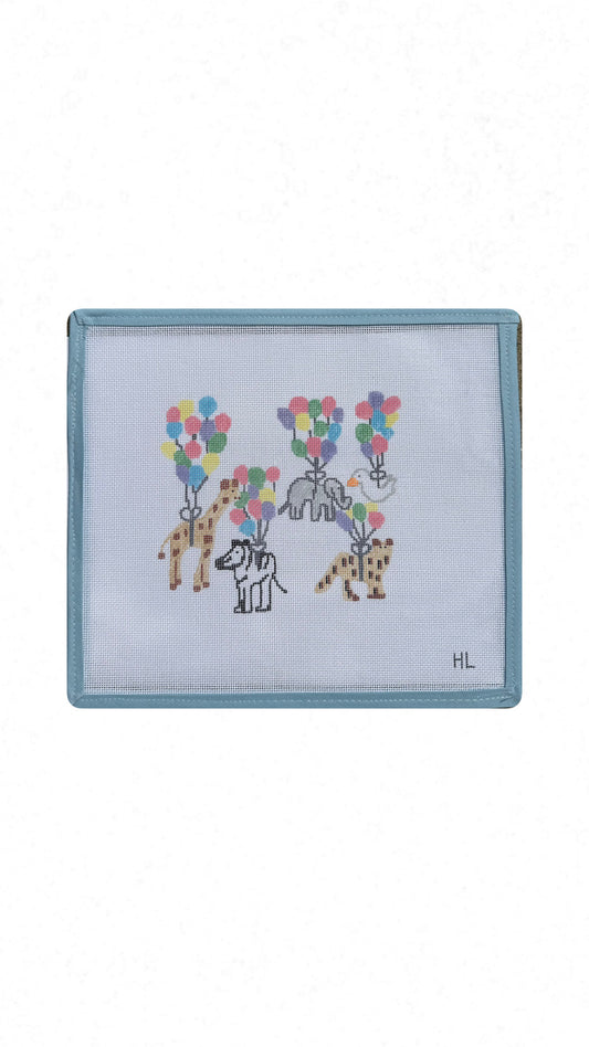 Safari Animals with Balloons Needlepoint Canvas | Handpainted Nursery Needlepoint Canvas