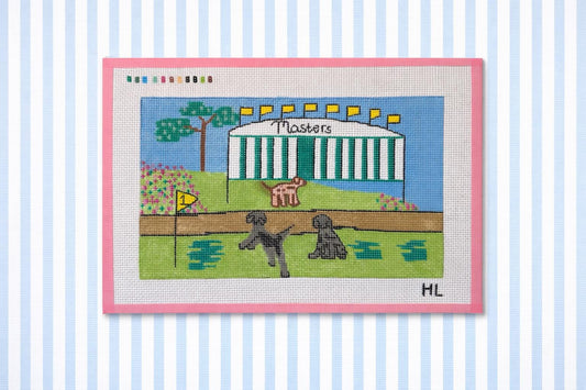 The Masters Handpainted Needlepoint Canvas | 13 Mesh | Dogs playing at The Masters