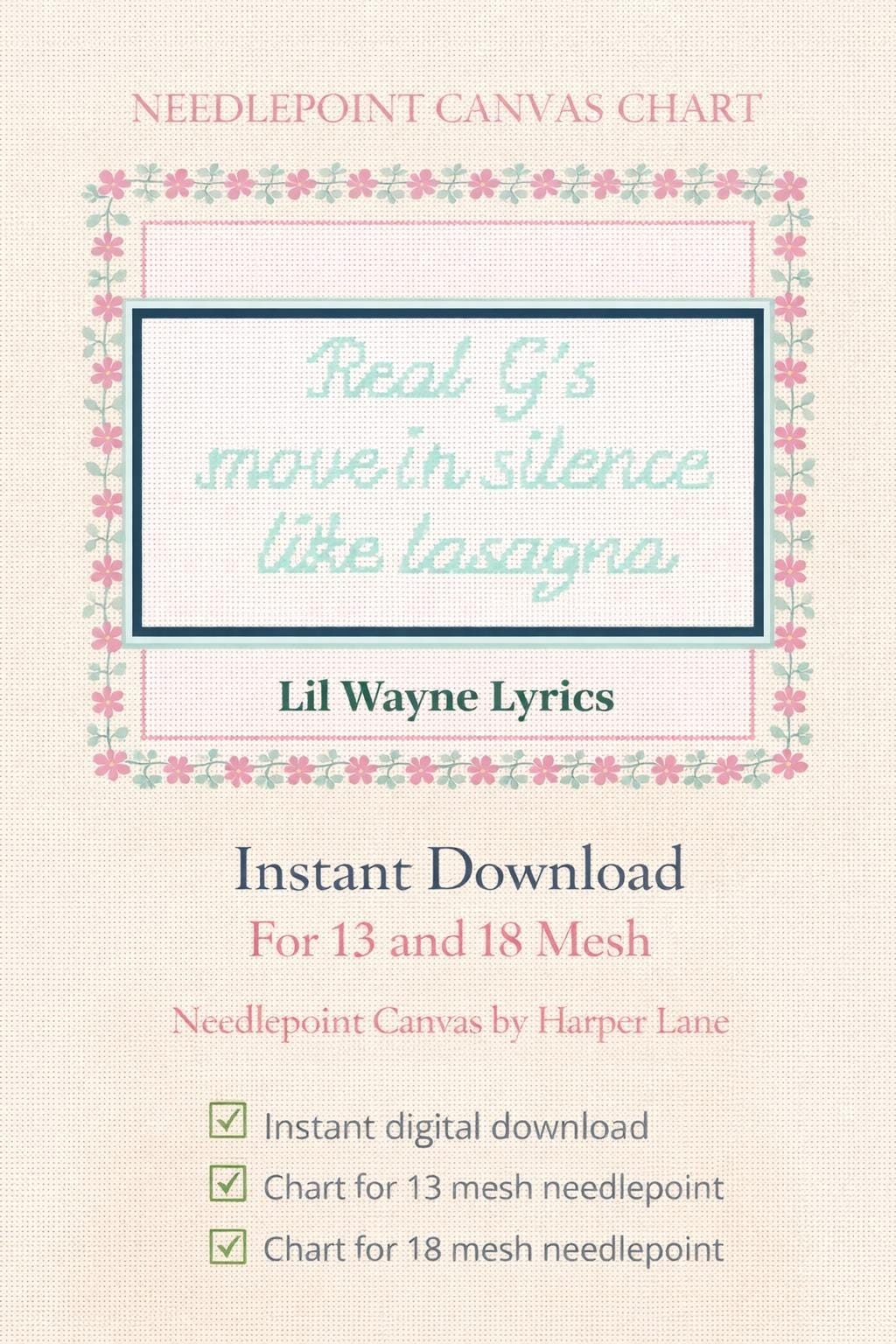 Lil Wayne Lyrics Needlepoint Chart | Modern Cross Stitch (Digital Download)